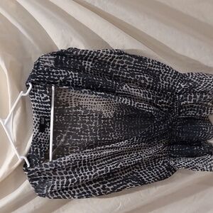 a.n.a. Sheer Deep V with Peplum Gray and Black Blouse Size XL